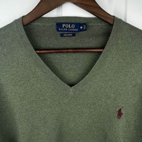 Polo Ralph Lauren Other - Polo Ralph‎ Lauren Sweater Mens Medium V-Neck Green Pima Cotton Pullover Pony